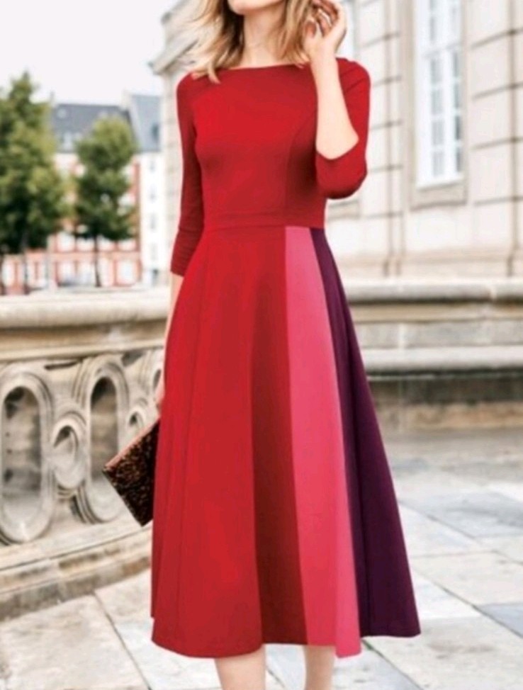 Boden Claudia Red Colorblock Midi Dress Party Special Occasion Wedding Guest 16L