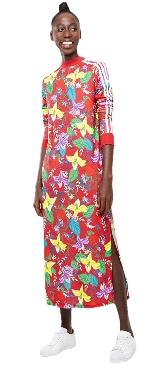 Adidas Farm Rio Floral Maxi Maxi Dress Red UK 10 12 Medium Festivals Summer