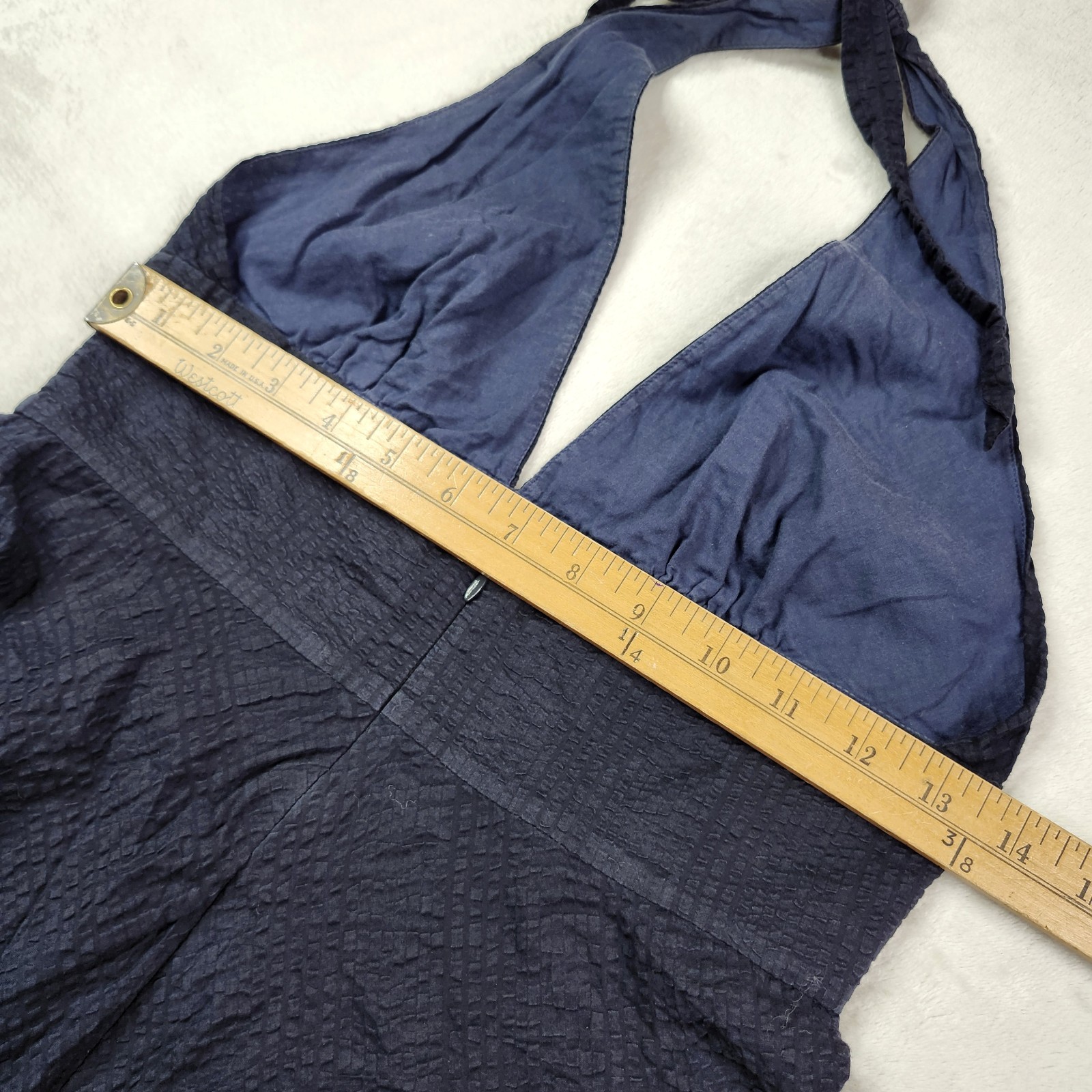 J. Crew Halter Dress Navy Blue 100% Cotton Texture Classic Preppy Fully Lined 4