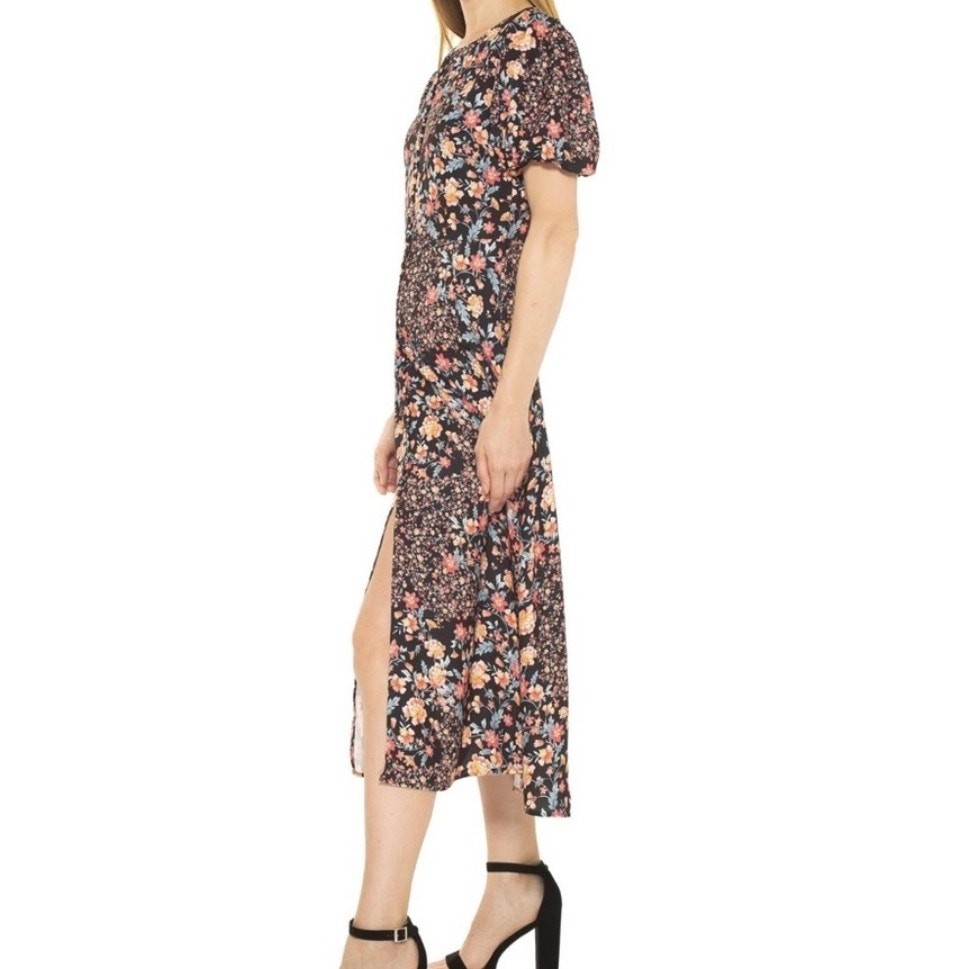 Alexia Admor Katie midi dress black, pink, and orange floral print NWT Sz 8