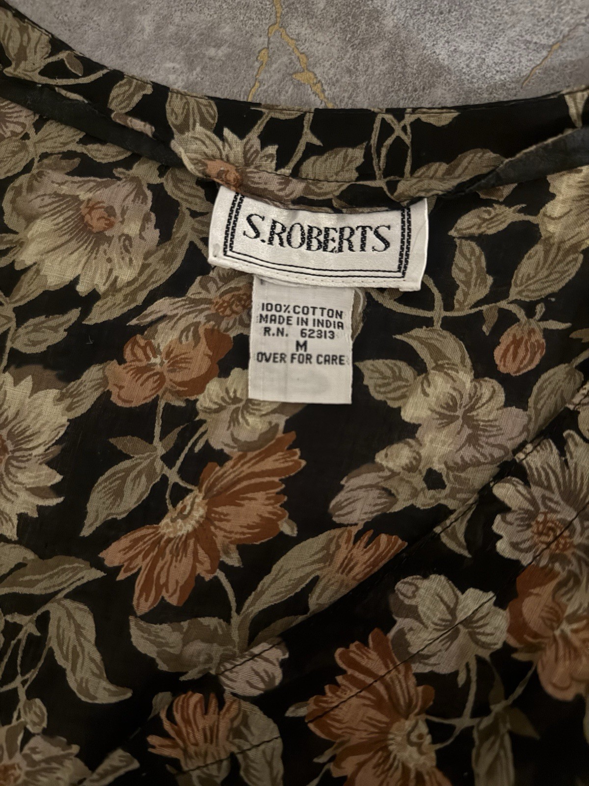 S. Roberts 90s Floral V-Neck Button Front Maxi Dress 100% Cotton Pleated M