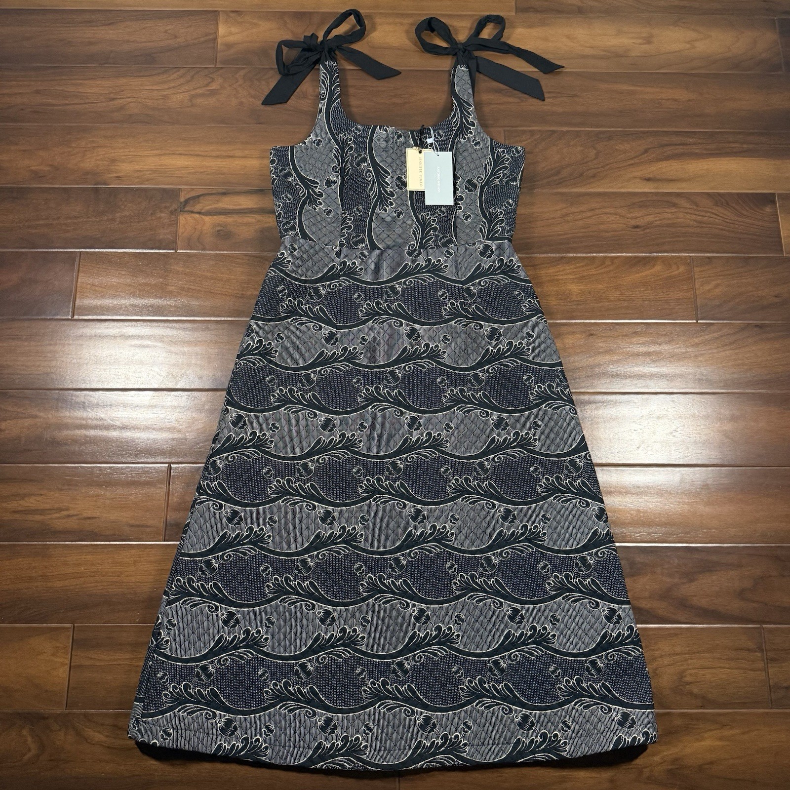 Antonio Melani x Jennifer Sumko Size 12 Black Scroll Schwan Quilted Midi Dress