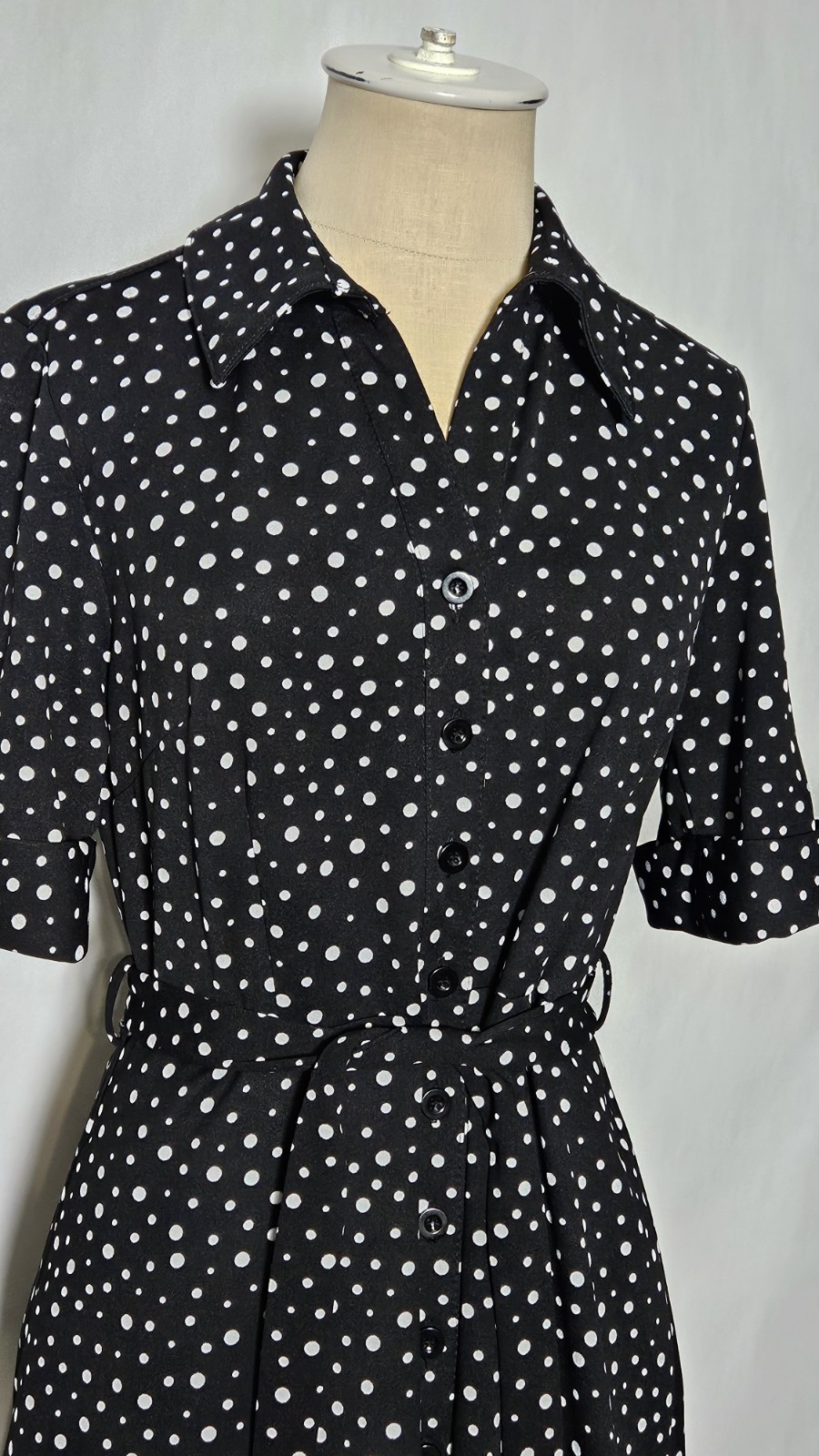 Shelby & Palmer Button Front Short Sleeve Polka-dot Belted Dress Size 6