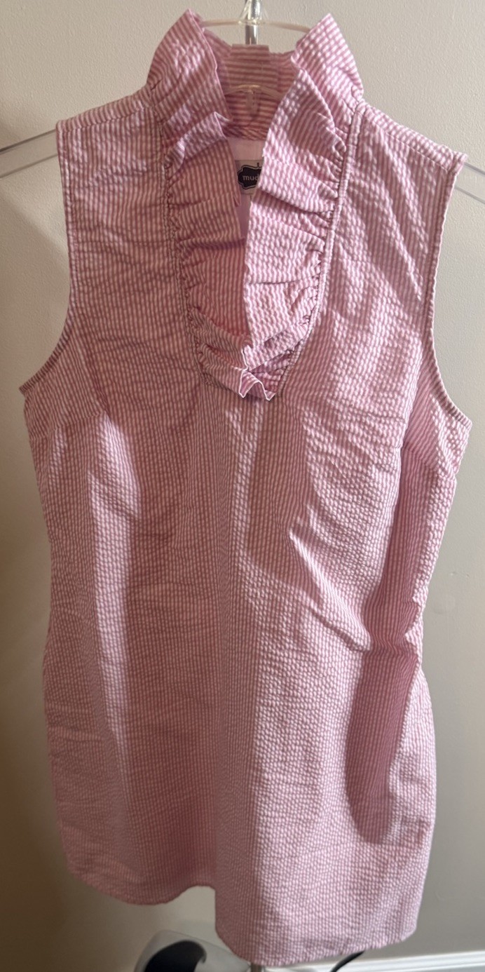 ❤️Mud Pie Sailor Seersucker Dress Pink Ruffle Collar Size Medium