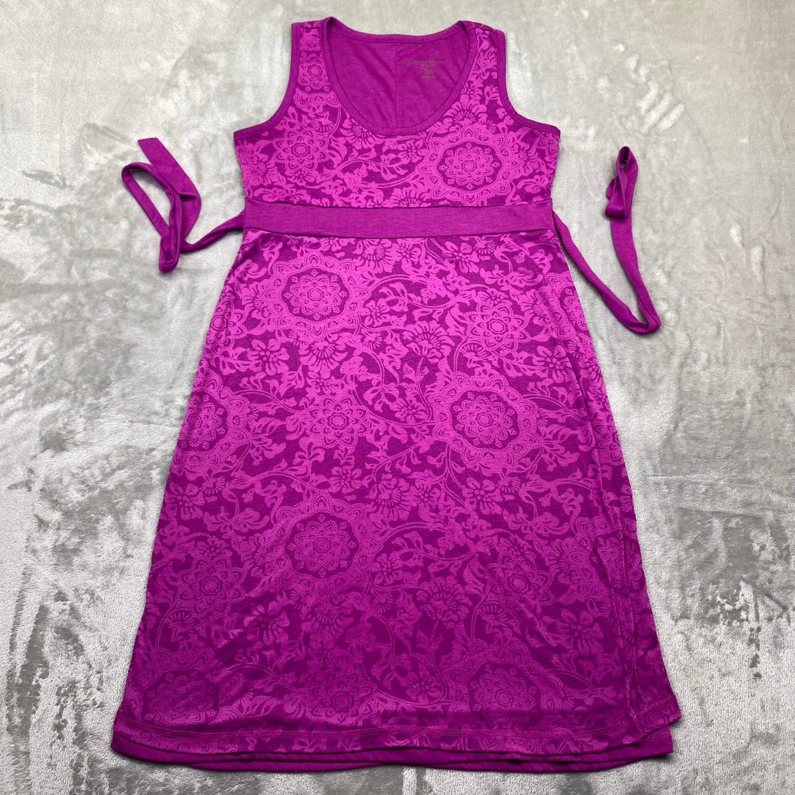 Eddie Bauer Floral Print Sleeveless Dress Women’s Medium Purple Tie Waist A-Line