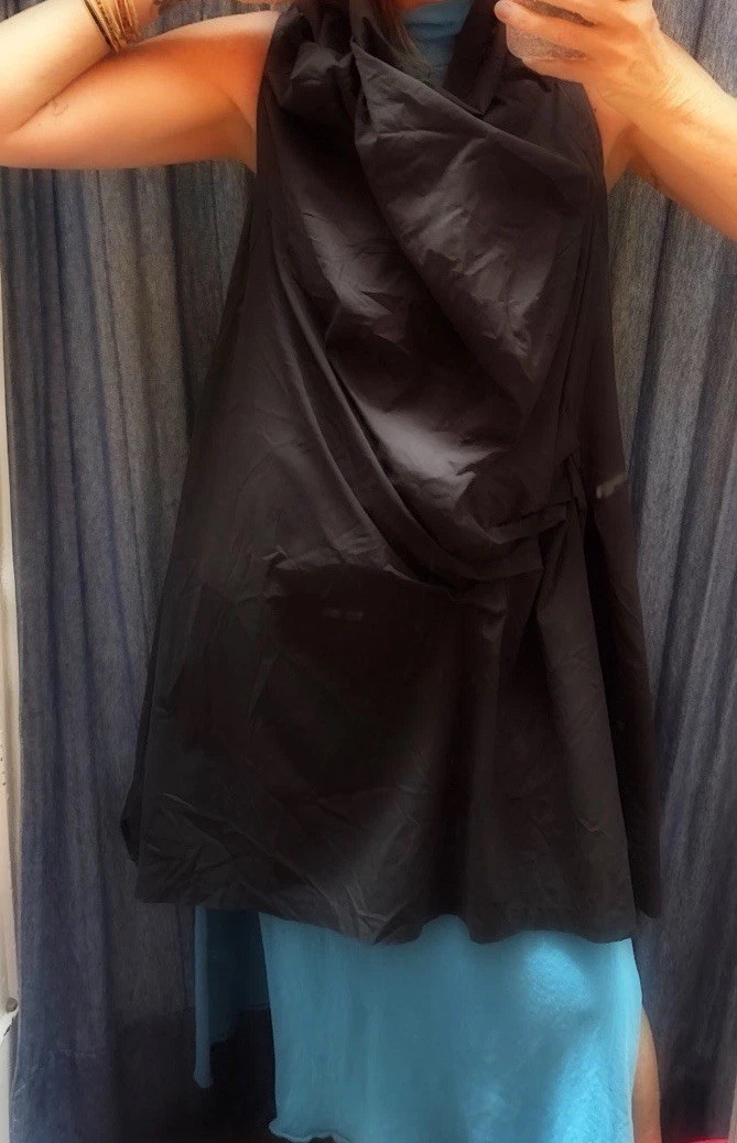 Moyuru Japanese Tunic Black Cotton Blend Asymmetric Shift Dress L Japan Sold O
