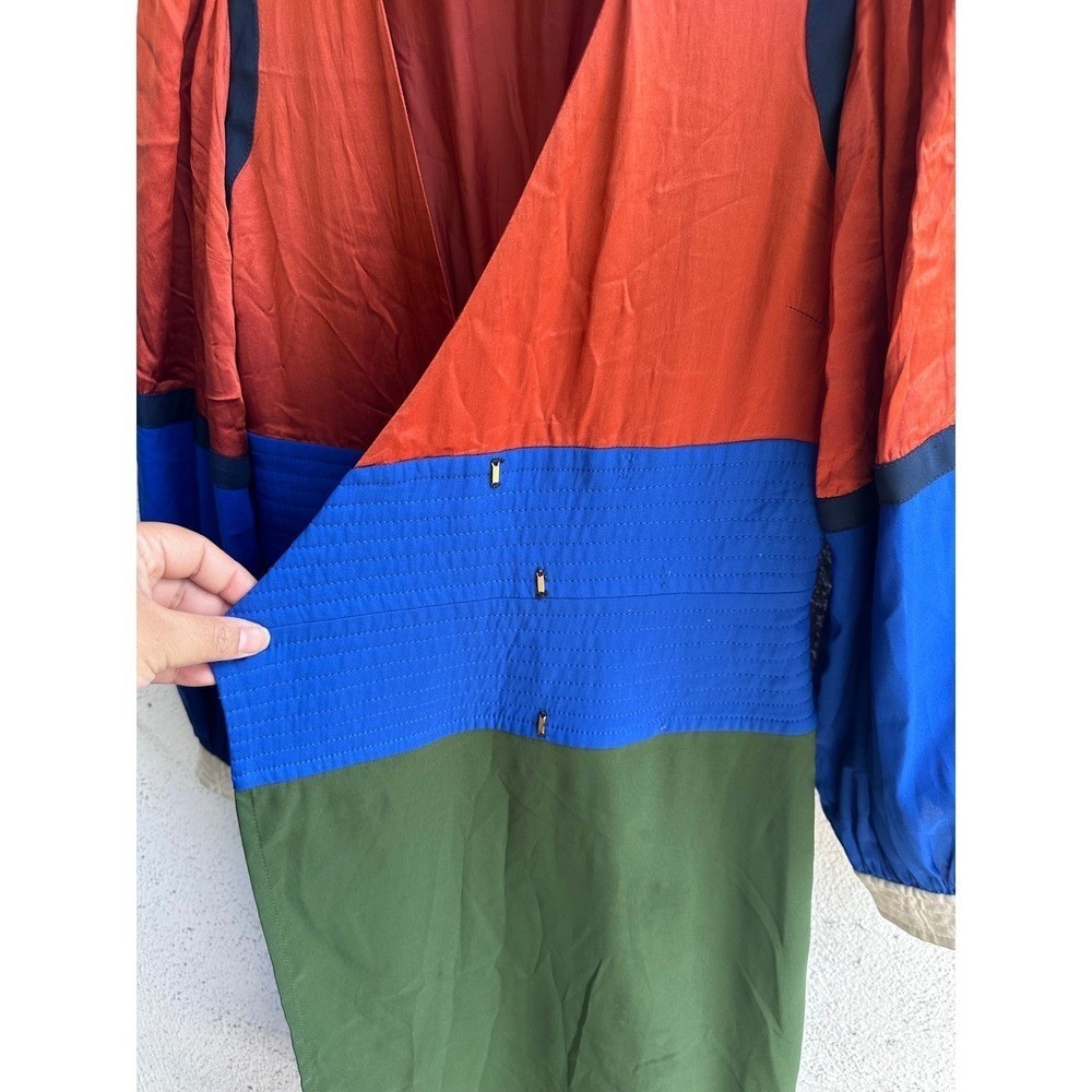 Tory Burch Colorblock Silk Wrap Midi Dress Red Blue Green Gold Hardware Size 2