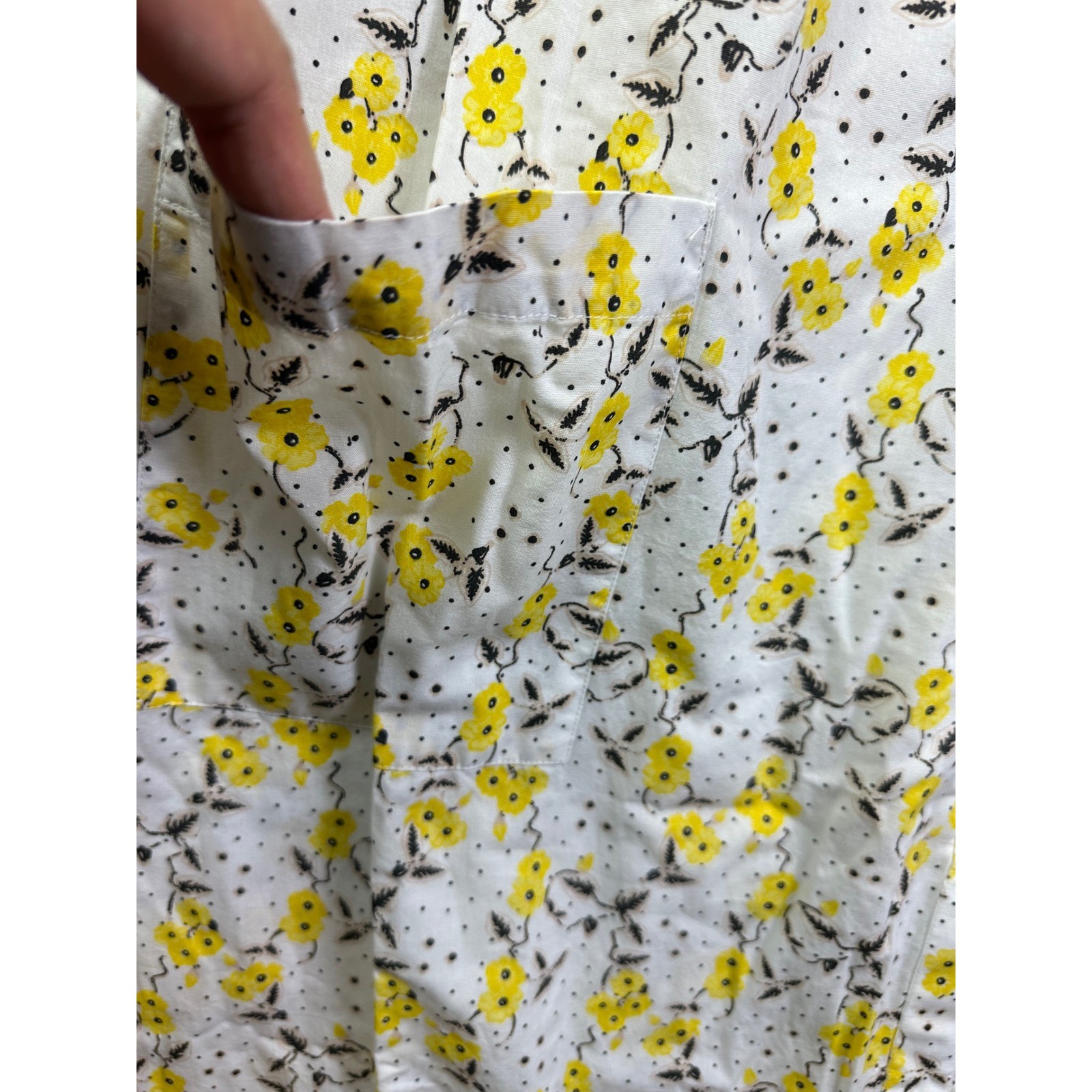 National 1X New Floral Polka Dot Snap Front Duster House Dress White Yellow 1952