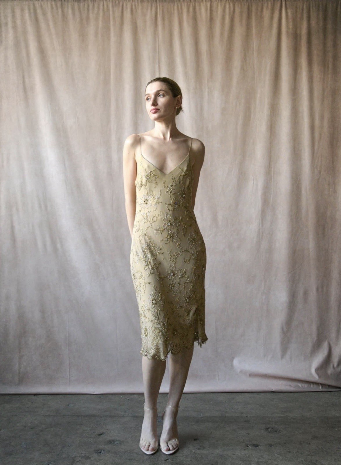 Ralph Lauren Collection Floral Silk Beaded Slip Dress Embellished Bias Vintage