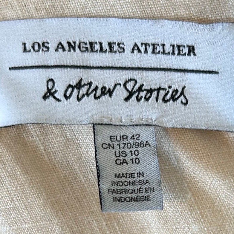 & Other Stories Linen Tropical Palm Print Mini Dress Los Angeles Atelier US 10