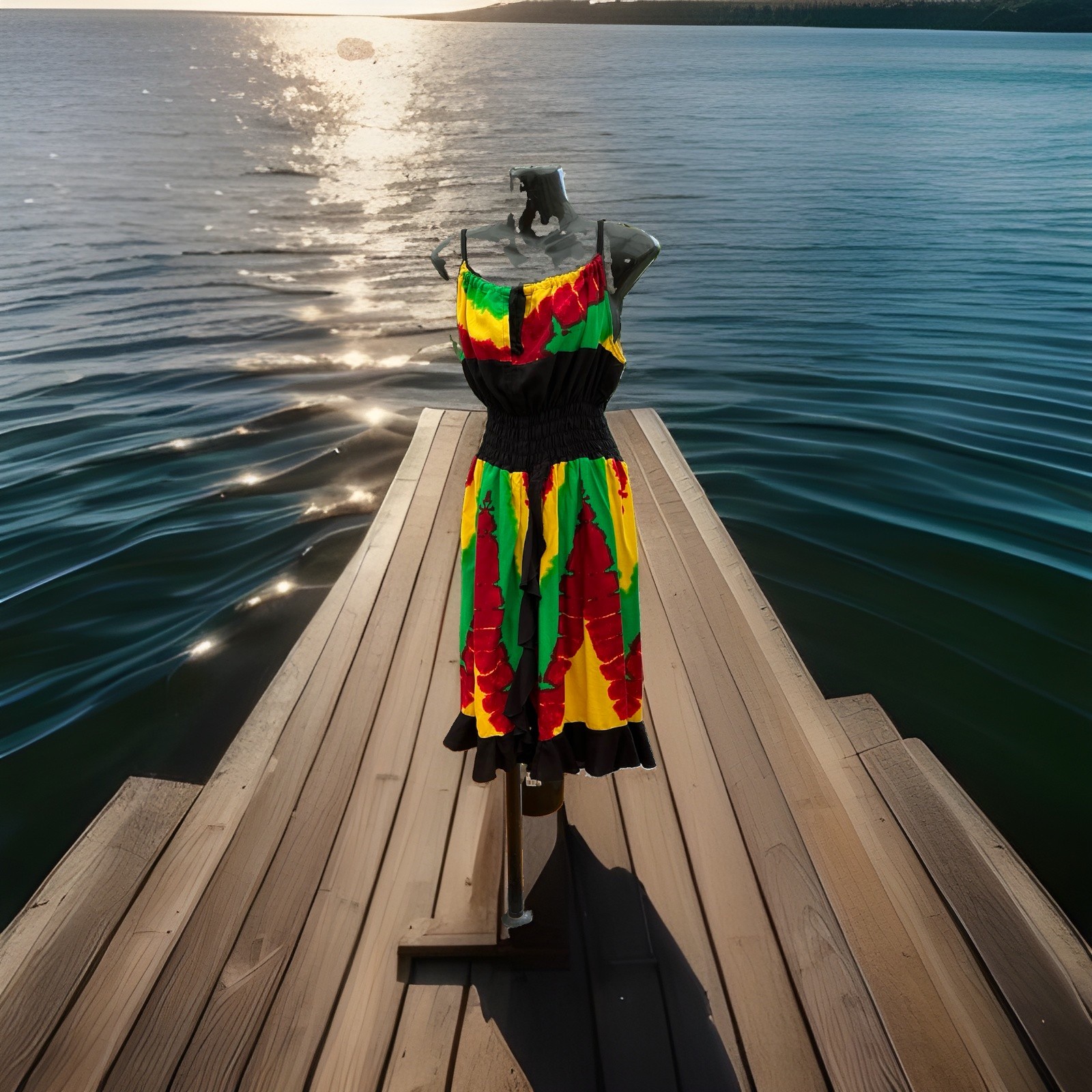 NEW ARRIVAL…JAMAICAN FLAG PRINT Maxi DRESS…12-14