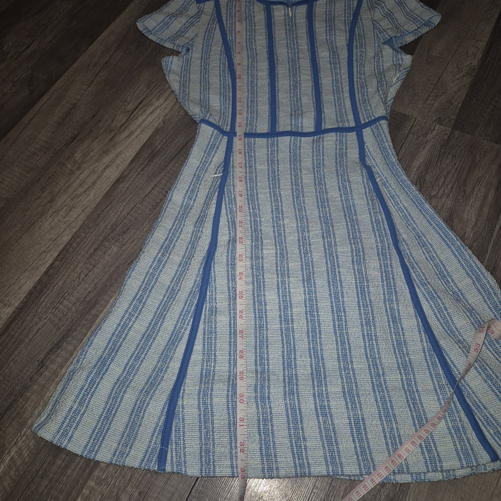 ME+EM Blue Beige Striped Round Neck Short Sleeve A-Line Short Dress US 6