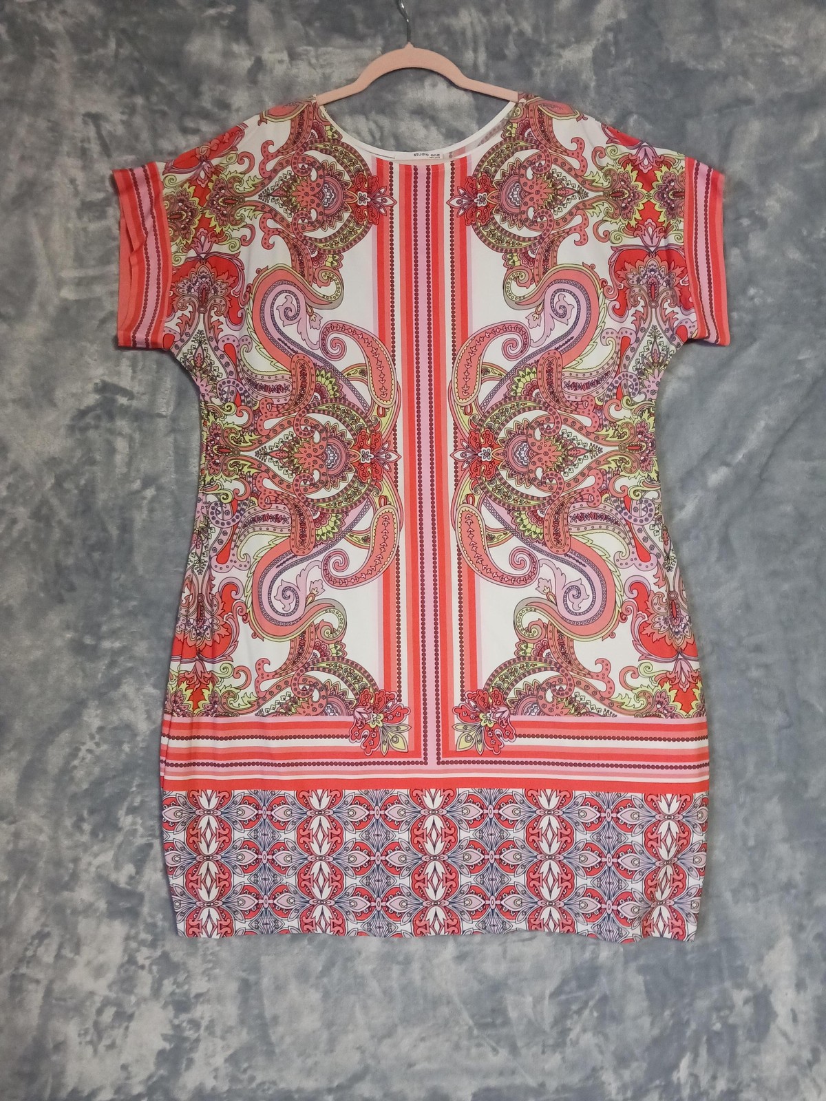 Studio One New York Dress Womens XL Multicolor Paisley Short Sleeve Knit Stretch
