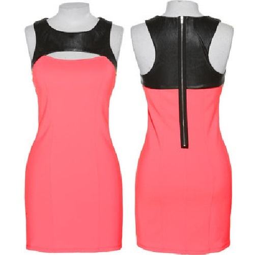 NEW TRIXXI Black Neon Pink Patent Colorblock Cut Out Bodycon Dress XS