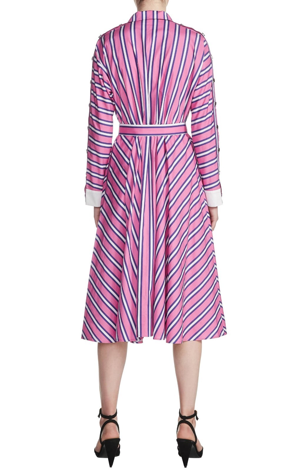 MAJE Pink Purple White Stripe Cocktail Midi Button-Down Shirt-Dress 3 = M 8/10