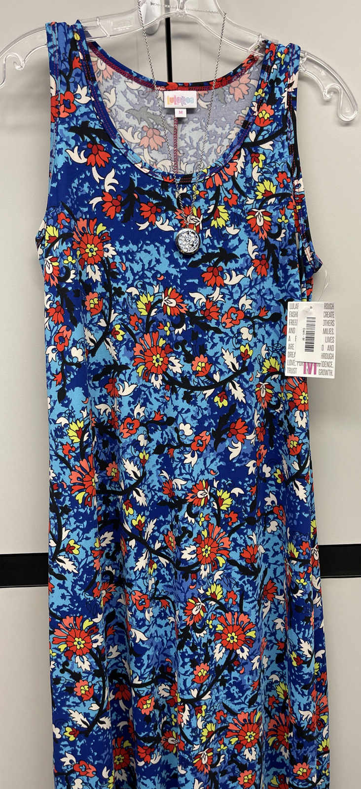 NWT Lularoe Medium Blue Orange White Green Floral Dani Long Column Dress