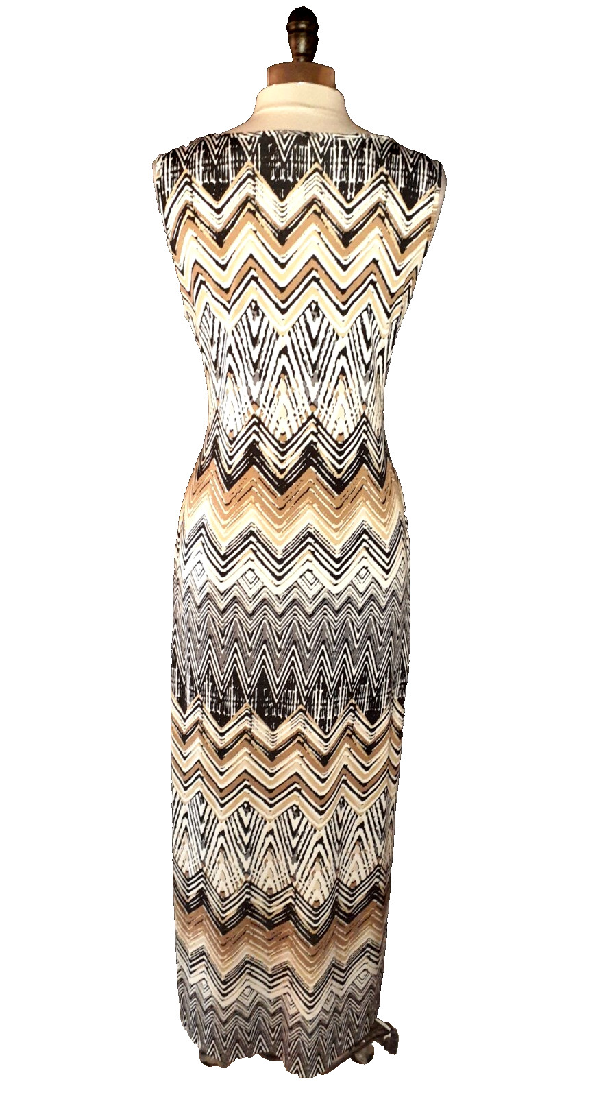BEIGE BY ECI Size L Maxi Dress Black Brown White Sleeveless Stretch Knit