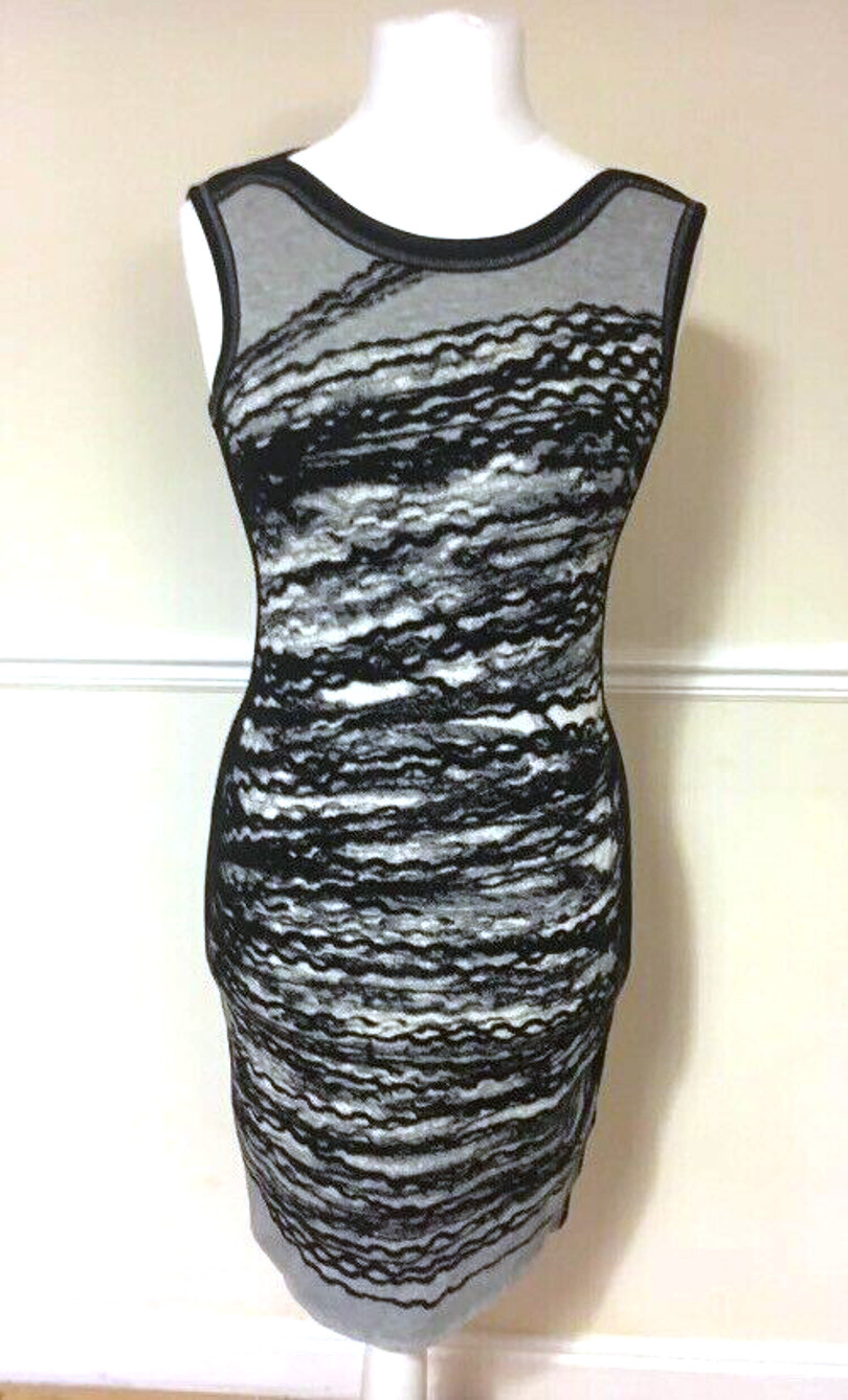 Dress Black Grey N2 Stripe Marc Cain Sports 36 Chains Wool Techno Wool Dress