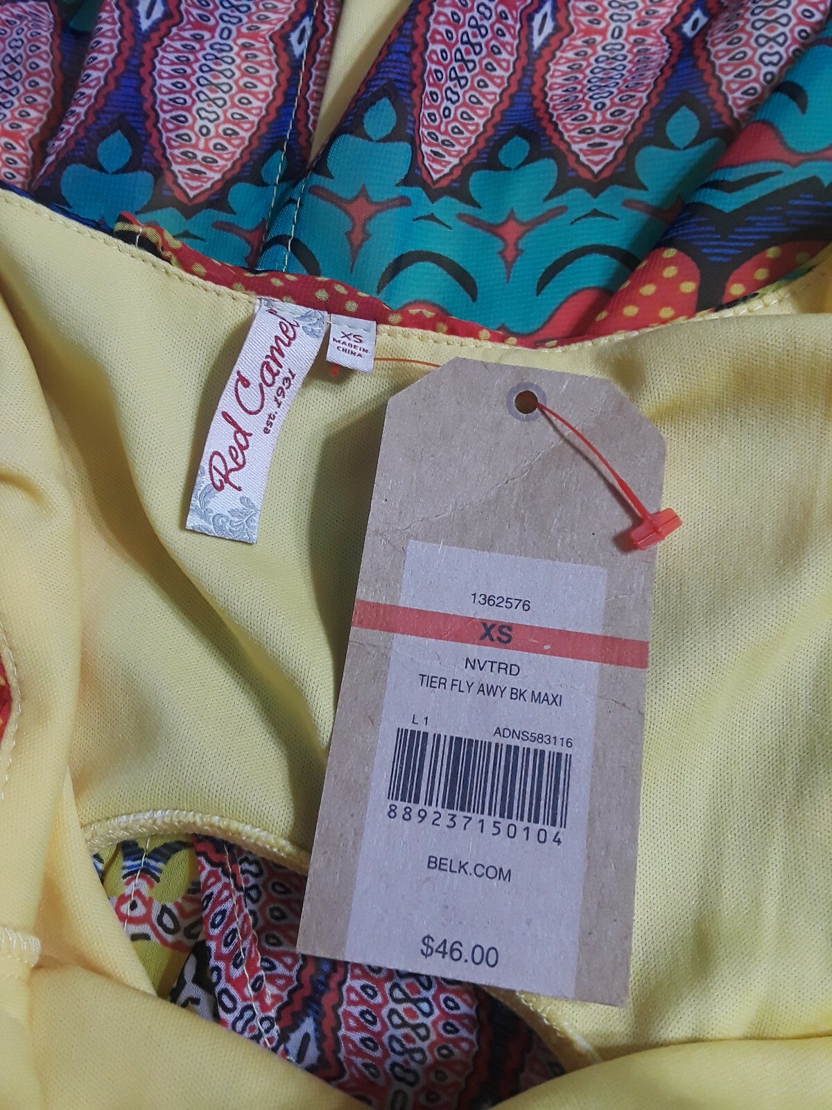 Y2K Red Camel Maxi Dress XS Spaghetti Strap Open Back Multicolor New $46.00