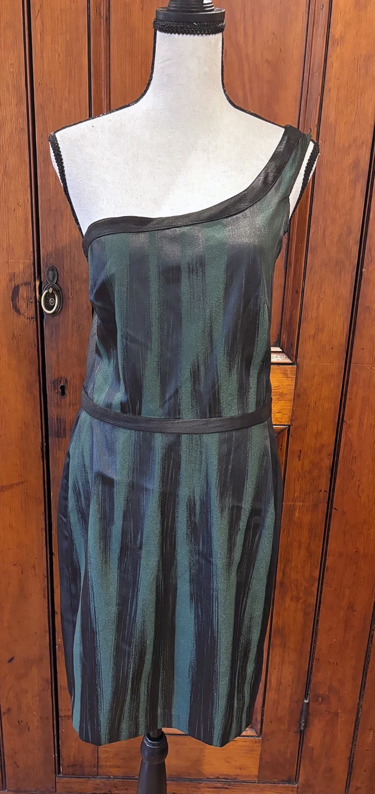 Jay Godfrey One Shoulder Cocktail Dress Green Black Size 8 Designer Chic