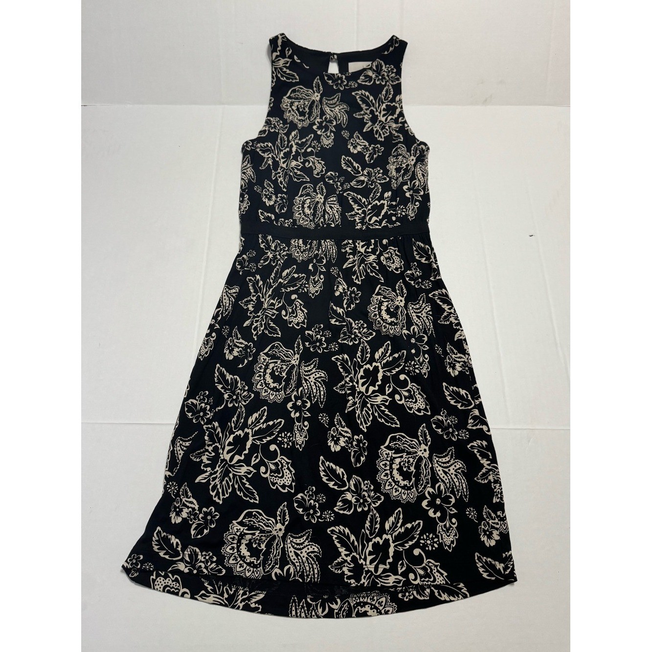LOFT Petites Black and Ivory Floral Sleeveless Midi Dress Womens XXSP