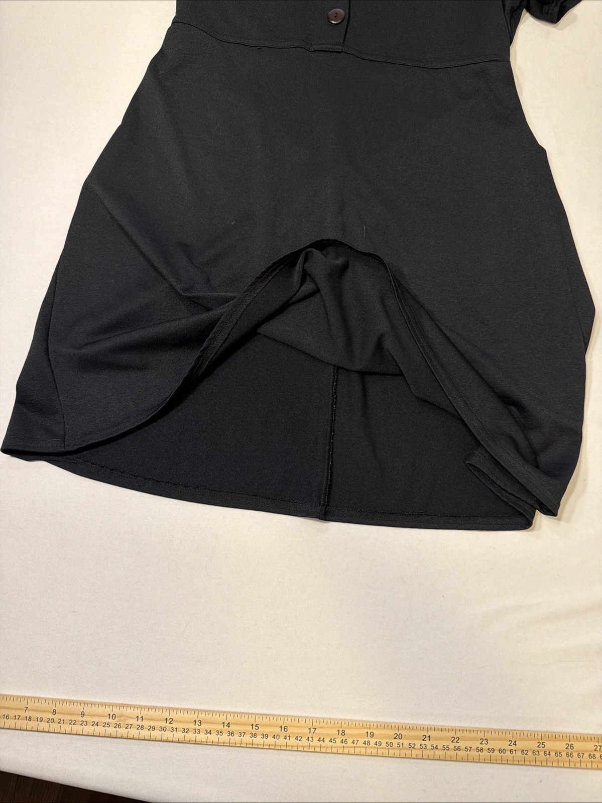 Pink Martini Short Sleeve Sheath Solid Black 1/4 Button Dress Sz S With Back Tie