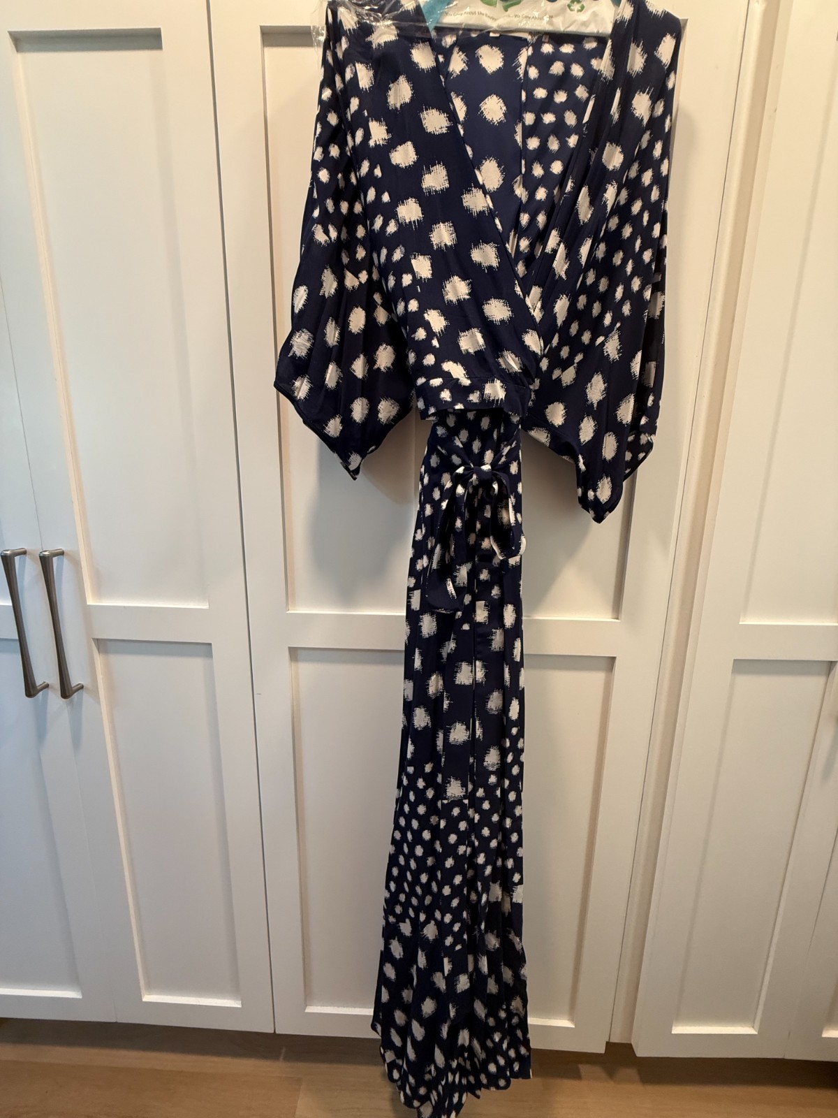 Diane Von Furstenberg Navy Cream Geometric Print Partial Wrap Dress XL EUC