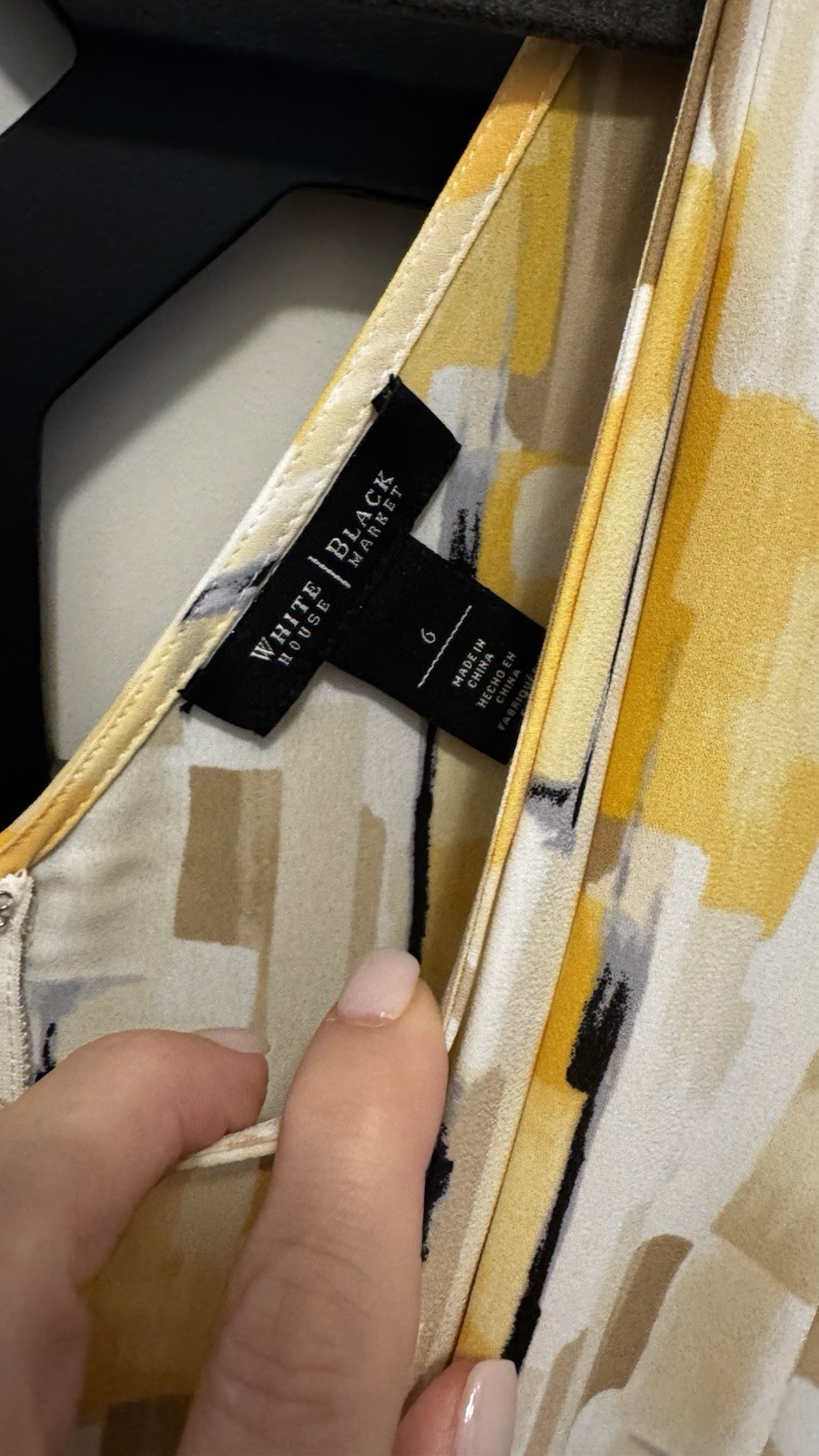 WHITE HOUSE BLACK MARKET YELLOW BEIGE PAINT STROKE DRESS Size 6