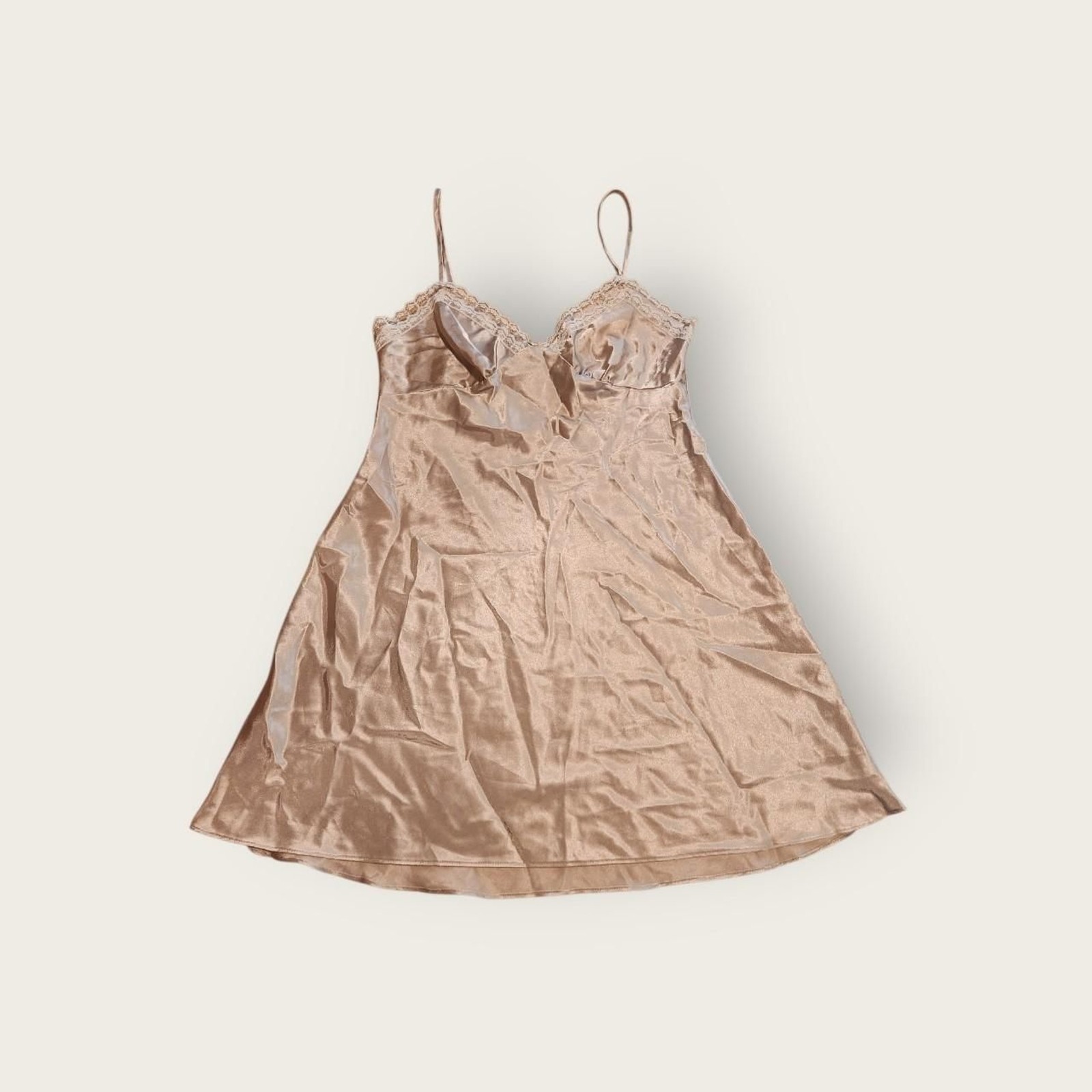 Vintage Y2k Jones New York tan lace trim spaghetti strap mini slip dress