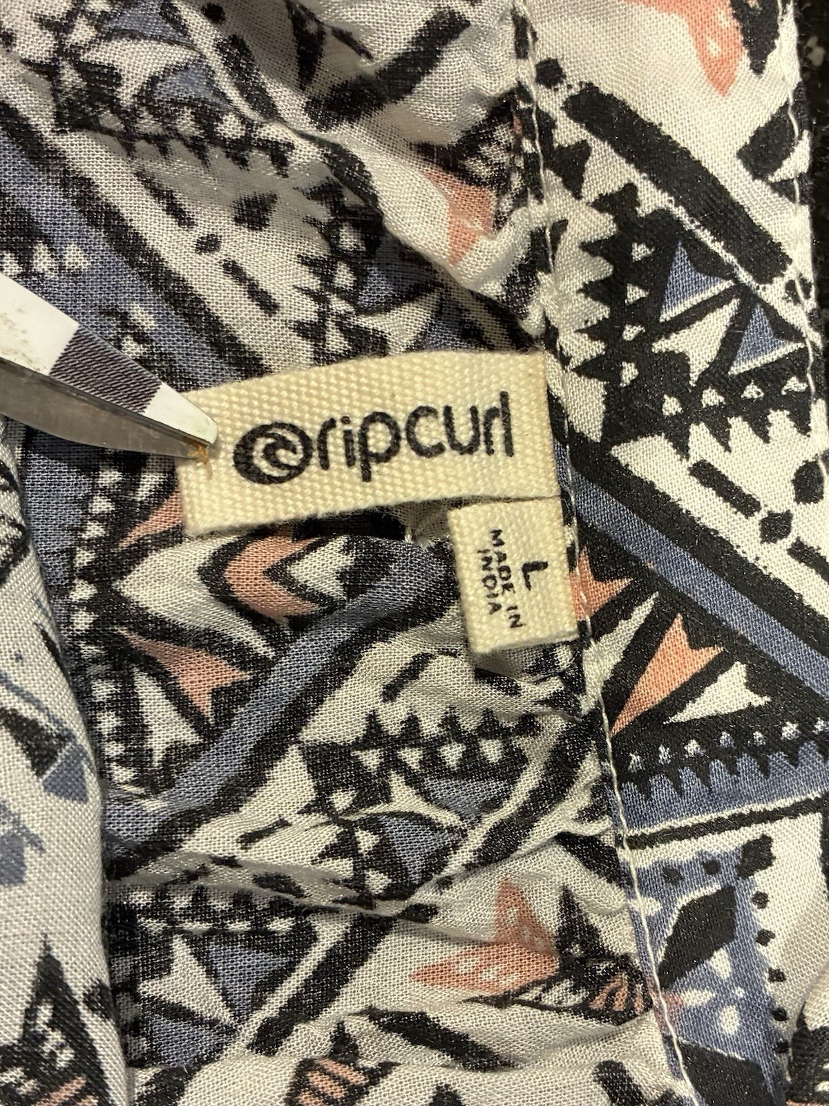 Rip Curl Dress Adjustable Straps Lightweight White Gray Geometric SZ. Lg