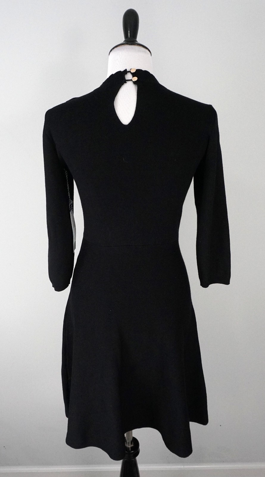 New Draper James Black Knit 3/4 Sleeve Sheer A-Line Sweater Dress Size Small