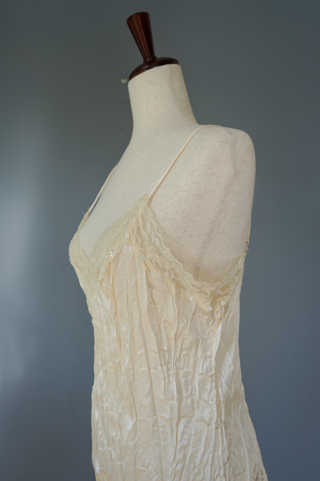 VTG 90s One Step Up Lace Slip Crinkle Dress Cami Top L Whimsigoth Fairy Coquette