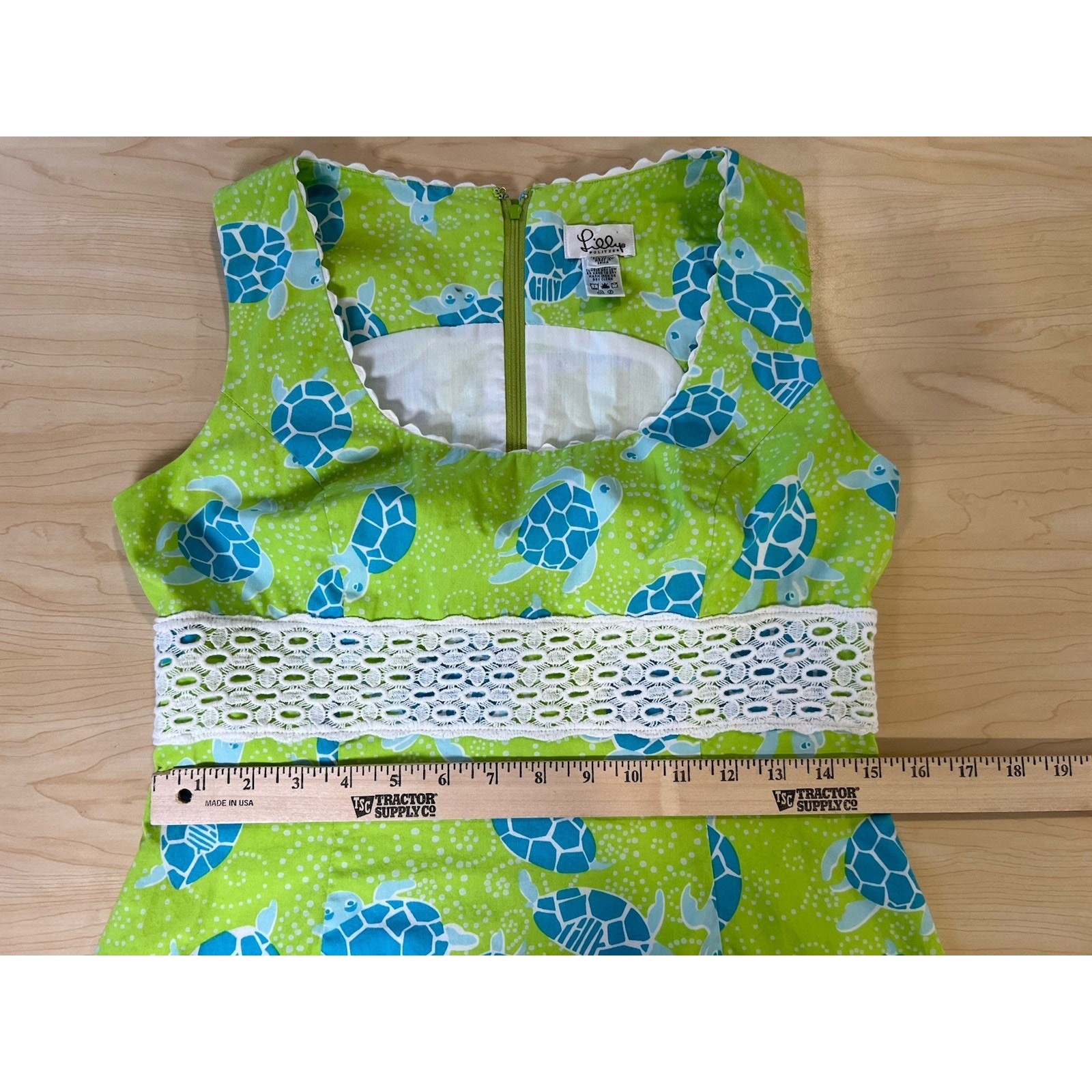 Lilly Pulitzer Dress Sea Turtle Print Lace Trim Details Size 8 Cotton Vintage