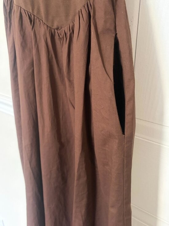 THIRTY THIRTY Brown Midi Dress Size S NWT Drop Waist Spaghetti Strap Sun Small