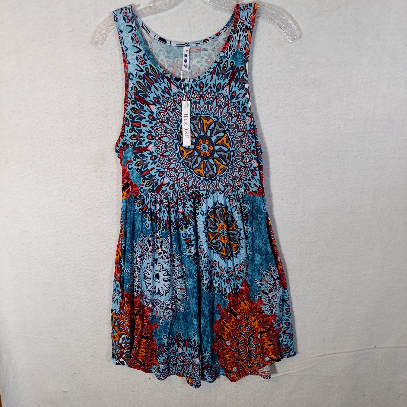 NWT Himone Women’s Sleeveless Dress Size M Mandala Boho Pockets Multicolor