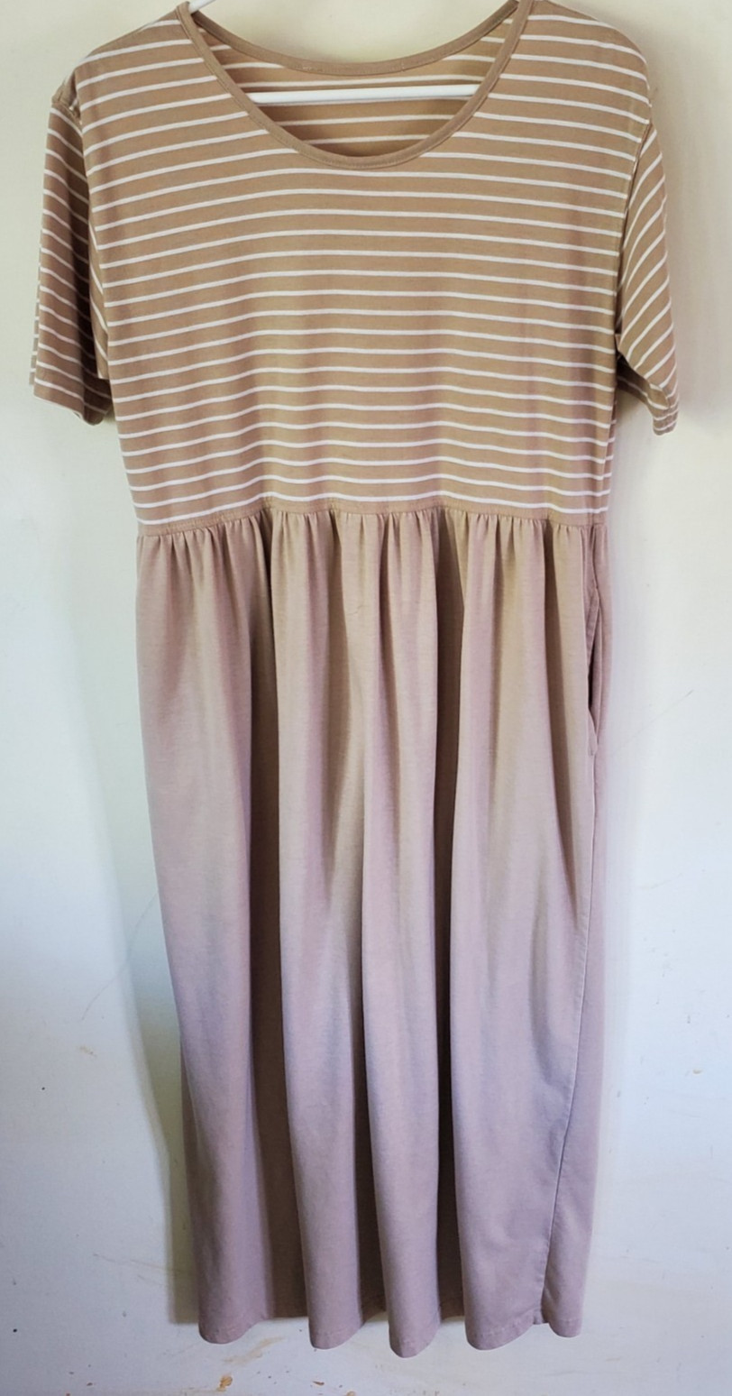 Womens Midi Dress Size L Pockets Short Sleeves Pullover Cottagecore Peasant Boho