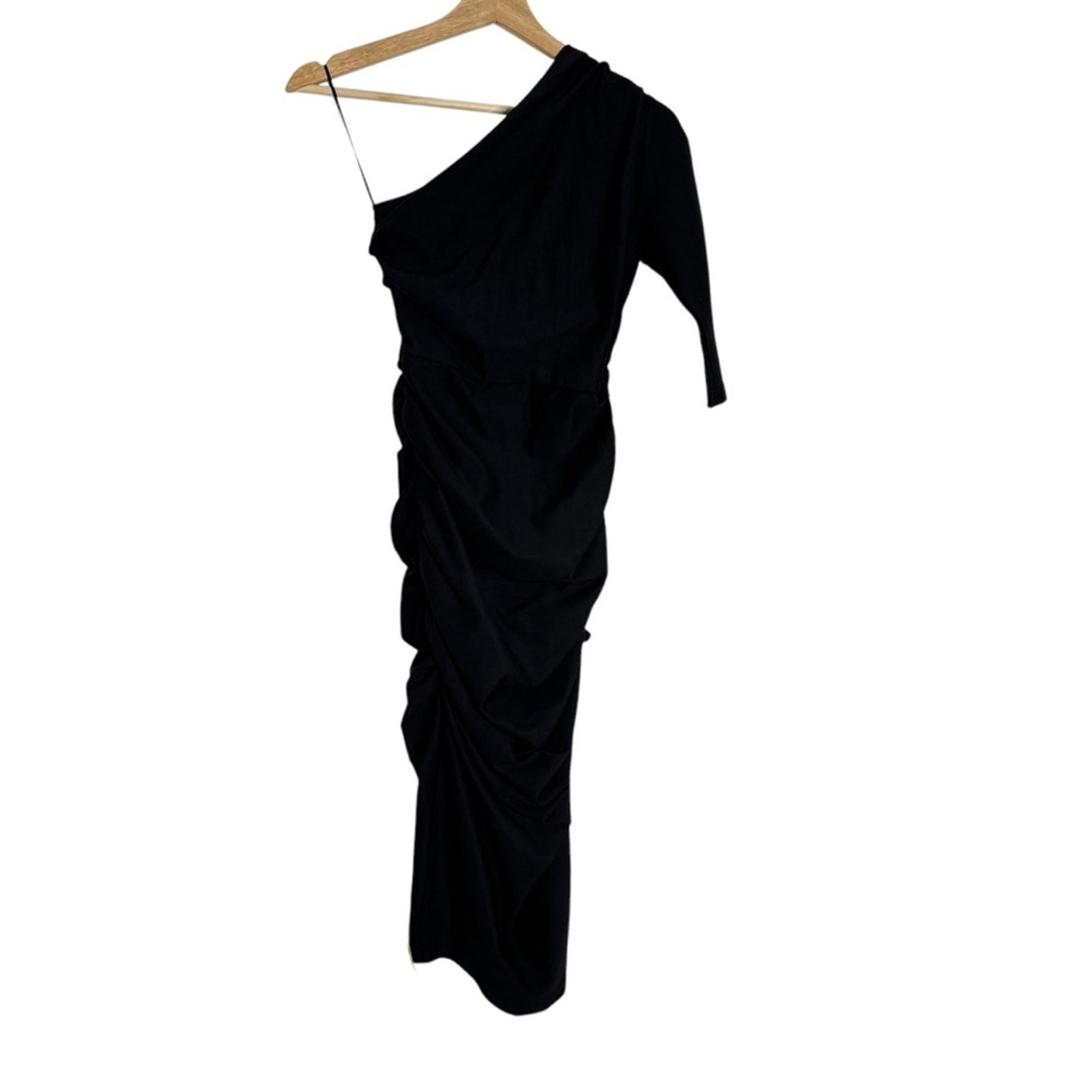 Alieva Black Bodycon Dolly Ruched One Shoulder Dress LBD