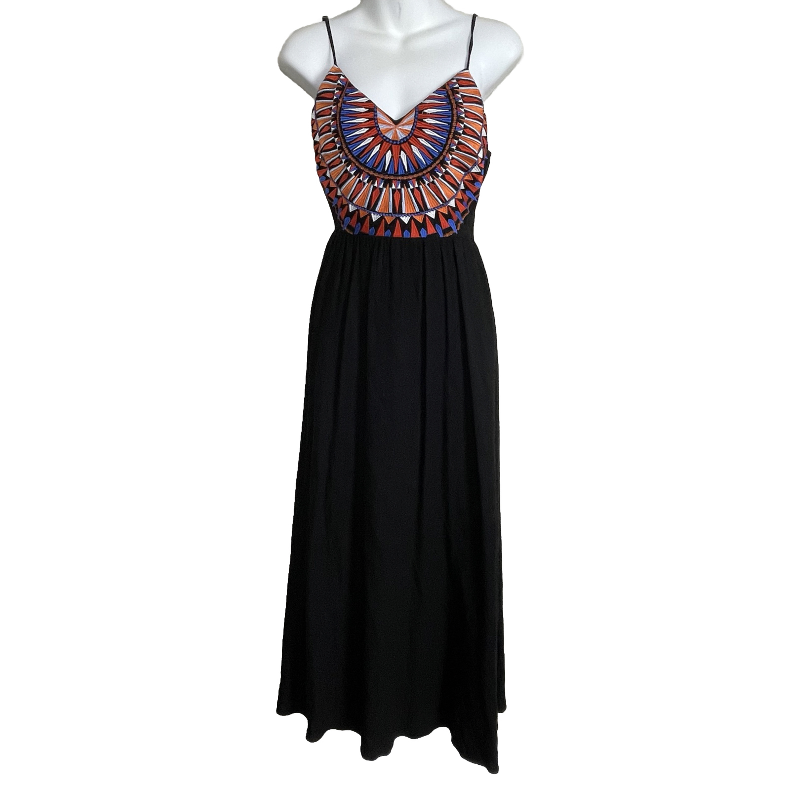 Lulus Embroidered Tie Open Back Maxi Dress Black Size XS Boho Festival