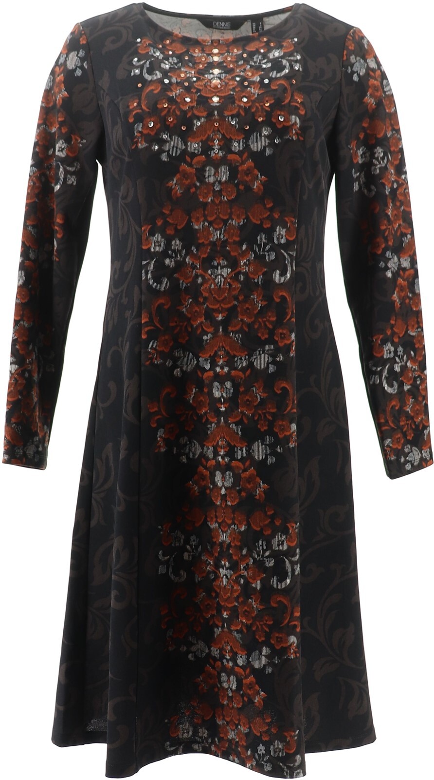 Dennis Basso Printed Luxe Crepe Fit-and-Flare Dress Black Spice 18W NWOT (3)