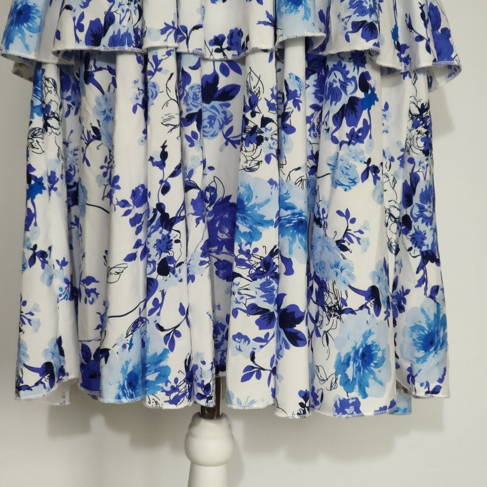 Shein Floral Halter Neck Dress, White & Blue, Layered – Size XL