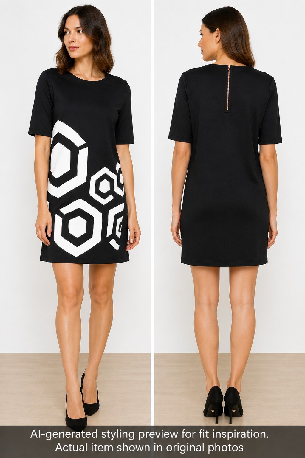 Desigual by Lacroix XL Black White Geometric Shift Dress Short Sleeve
