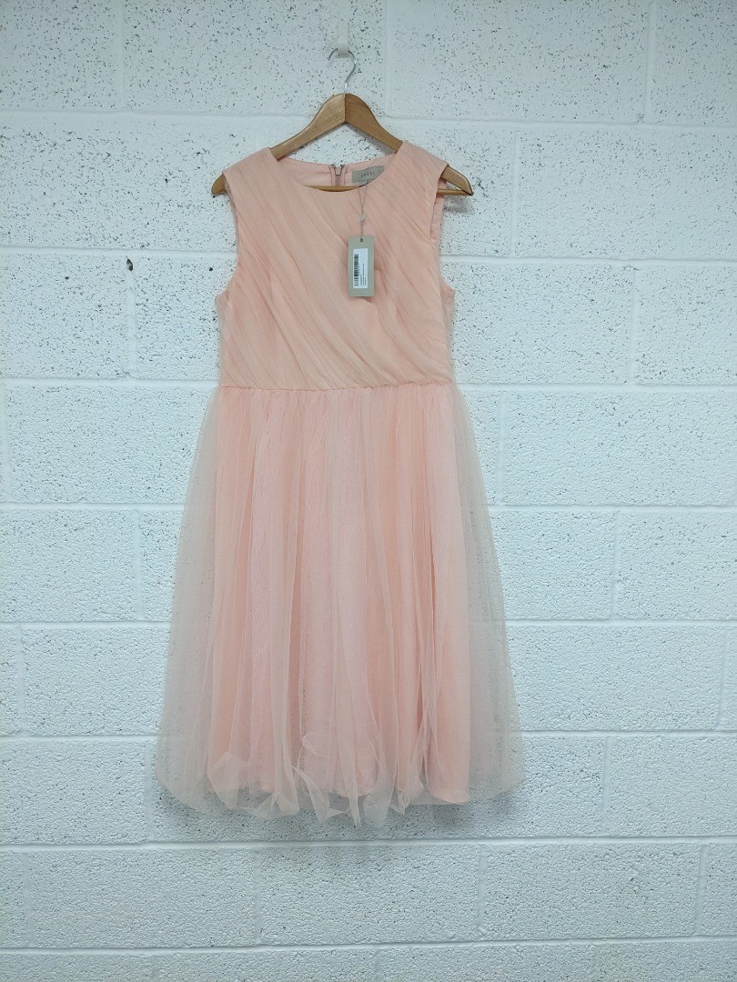 Coast Tulle Ruched Bodice Midi Dress Blush Pink UK 14 – New