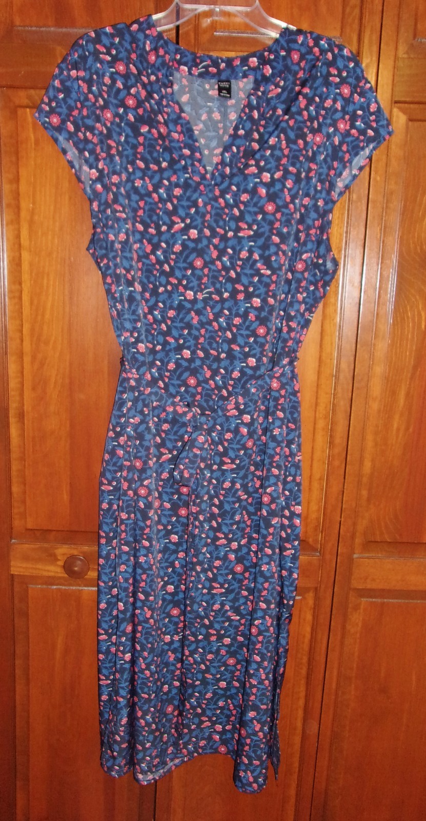 Emery Rose Women Navy & Rust Dress Side Slits Belt Cap Sleeves Lightweight – 4X
