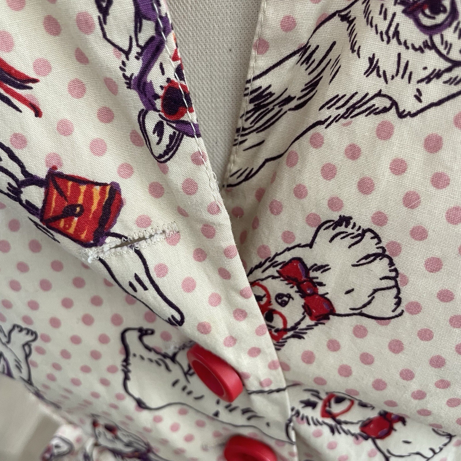 MODCLOTH Cream Polka Dot Community Brunch Bespeckled Corgi Dress MED With Belt