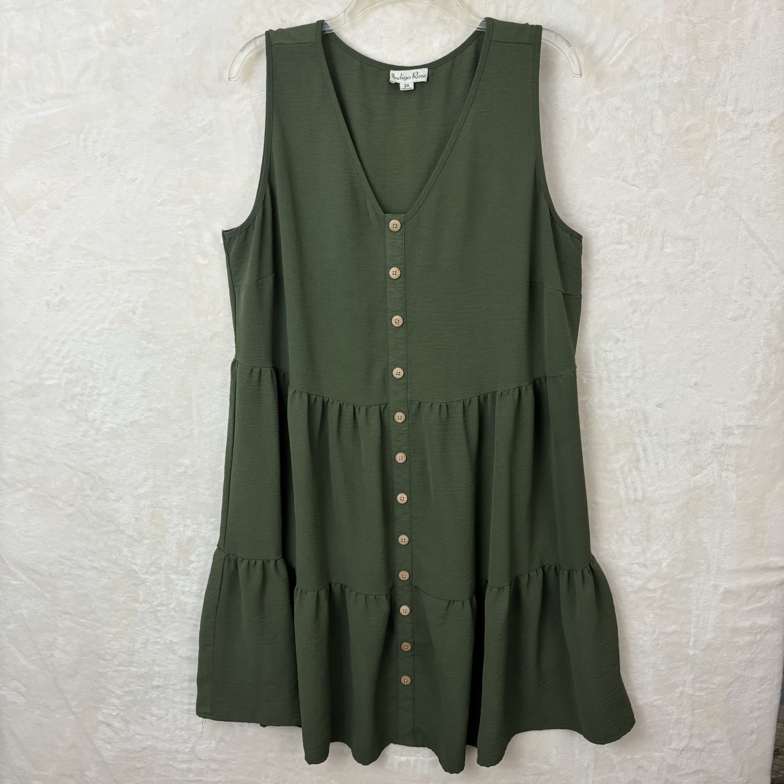 Indigo Rose Womens 2X Olive Green Tiered Midi Dress Sleeveless Boho Summer Beach