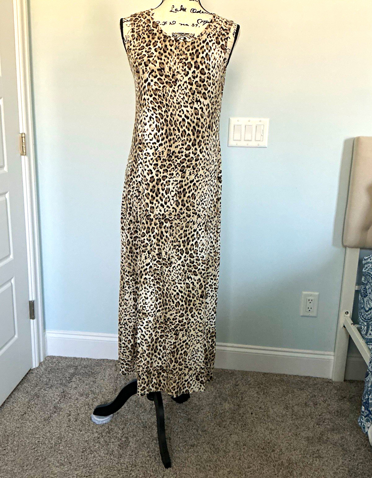 Chico’s Beige/Brown Leopard Animal Print Round Neck Sleeveless Maxi Dress 0