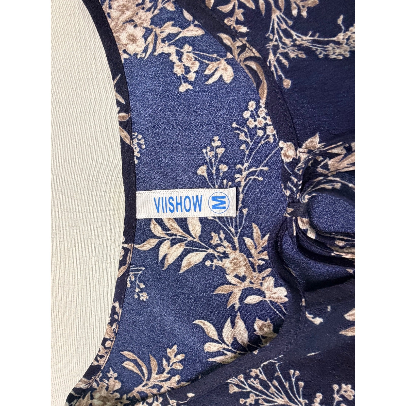 VIISHOW Women Medium Navy Floral Tiered Maxi Dress Boho Oversized Bell Sleeve