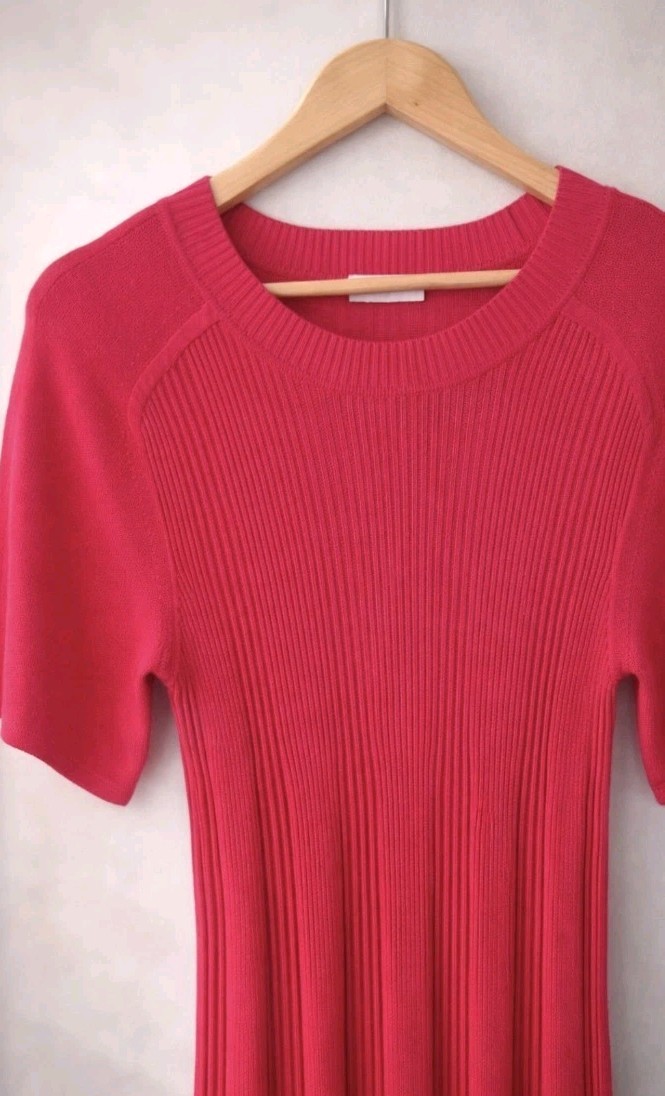 Scanlan Theodore Red Pleated Rib Knit Midi Dress AU 8 US 4 Small RRP $900 B502