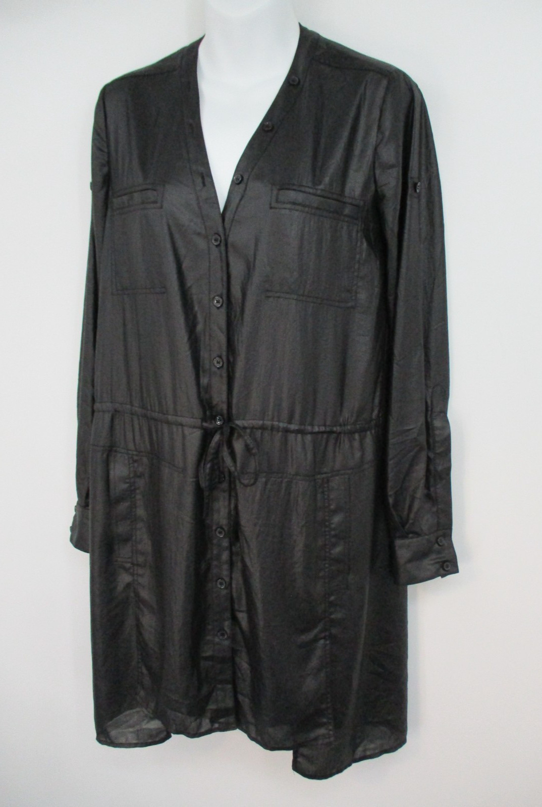 BCBGMAXAZRIA Womens XS Olina Black Lightweight Semi-sheer Button Front Dress
