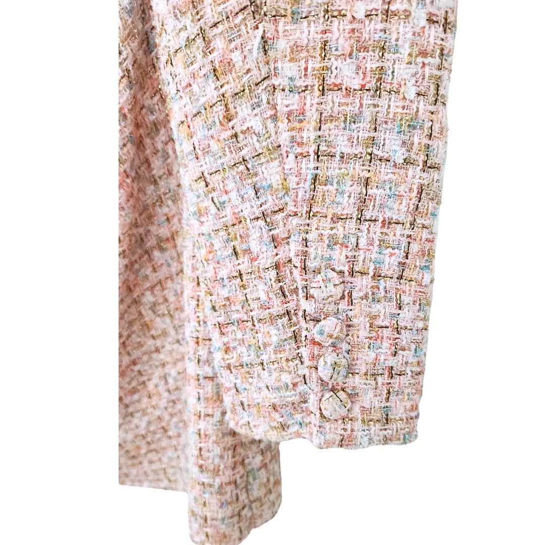 Self-Portrait Tweed Boucle Mini Dress Pink Gold Sequin Long Sleeve Suit Blazer 8